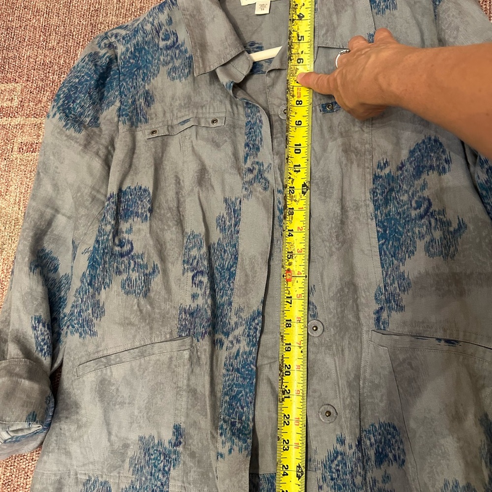 Coldwater creek linen print jacket snap buttons 3/4 sleeve size 16 - Picture 15 of 16